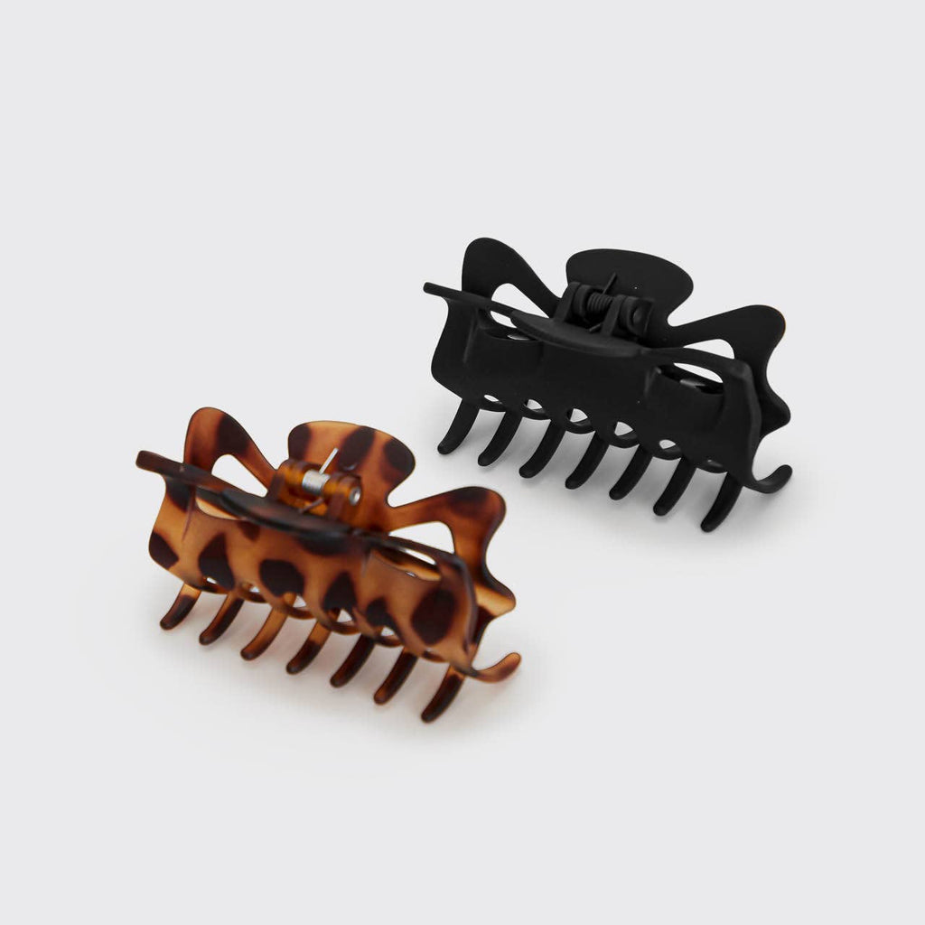 KITSCH - Recycled Plastic Large Claw Clip 2pc Set - Black & Tort