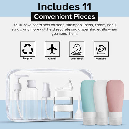 Travel Bottle Set for Toiletries - 11 Piece -  Multicolor2