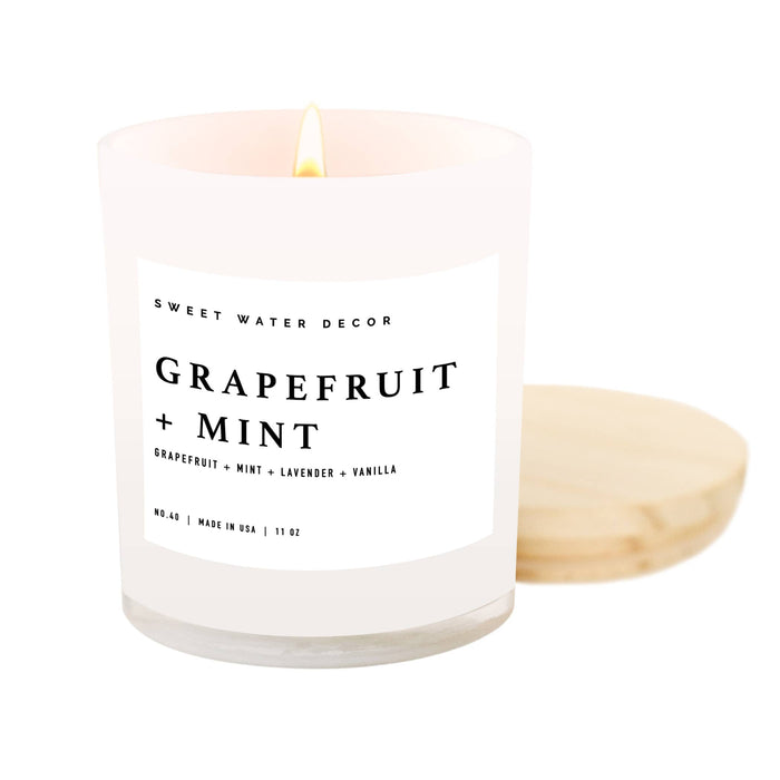 Sweet Water Decor - Grapefruit + Mint Soy Candle | White Jar Candle + Wood Lid