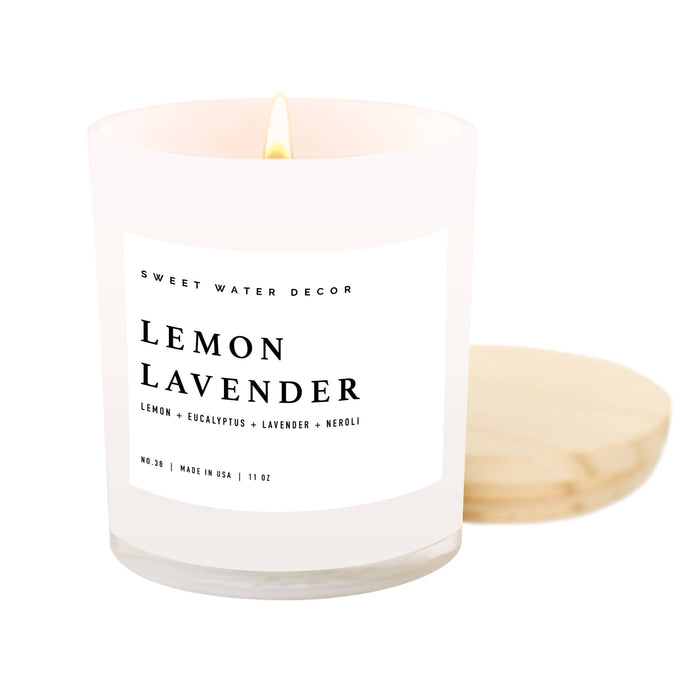 Sweet Water Decor - Lemon Lavender Soy Candle | White Jar Candle + Wood Lid