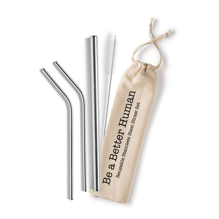 Shell Creek Sellers Reusable Straws - Be a Better Human, Stainless Straw Set