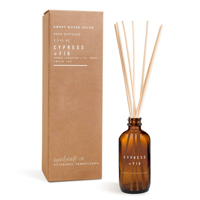 Sweet Water Decor - Cypress and Fig Reed Diffuser - Amber Jar - 3.5 oz