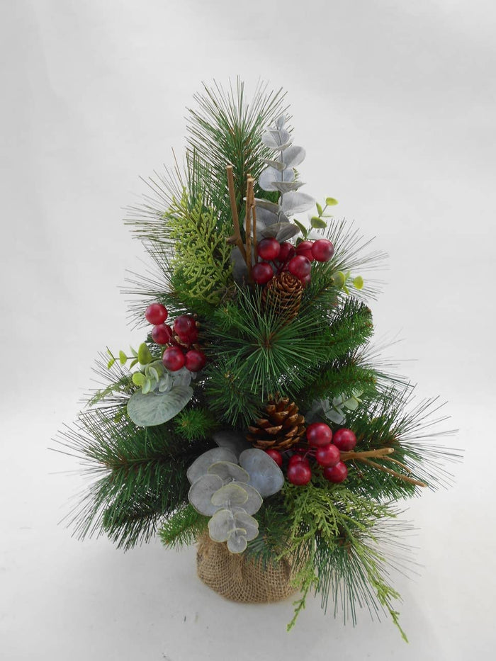 ES Essentials - Christmas Pine Eucalyptus Red Berry Table Tree 18"